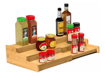 3-Tier Expandable Bamboo Spice Rack Organizer for Cabinet - Kitchen, Pantry and Cupboard Storage Organizer