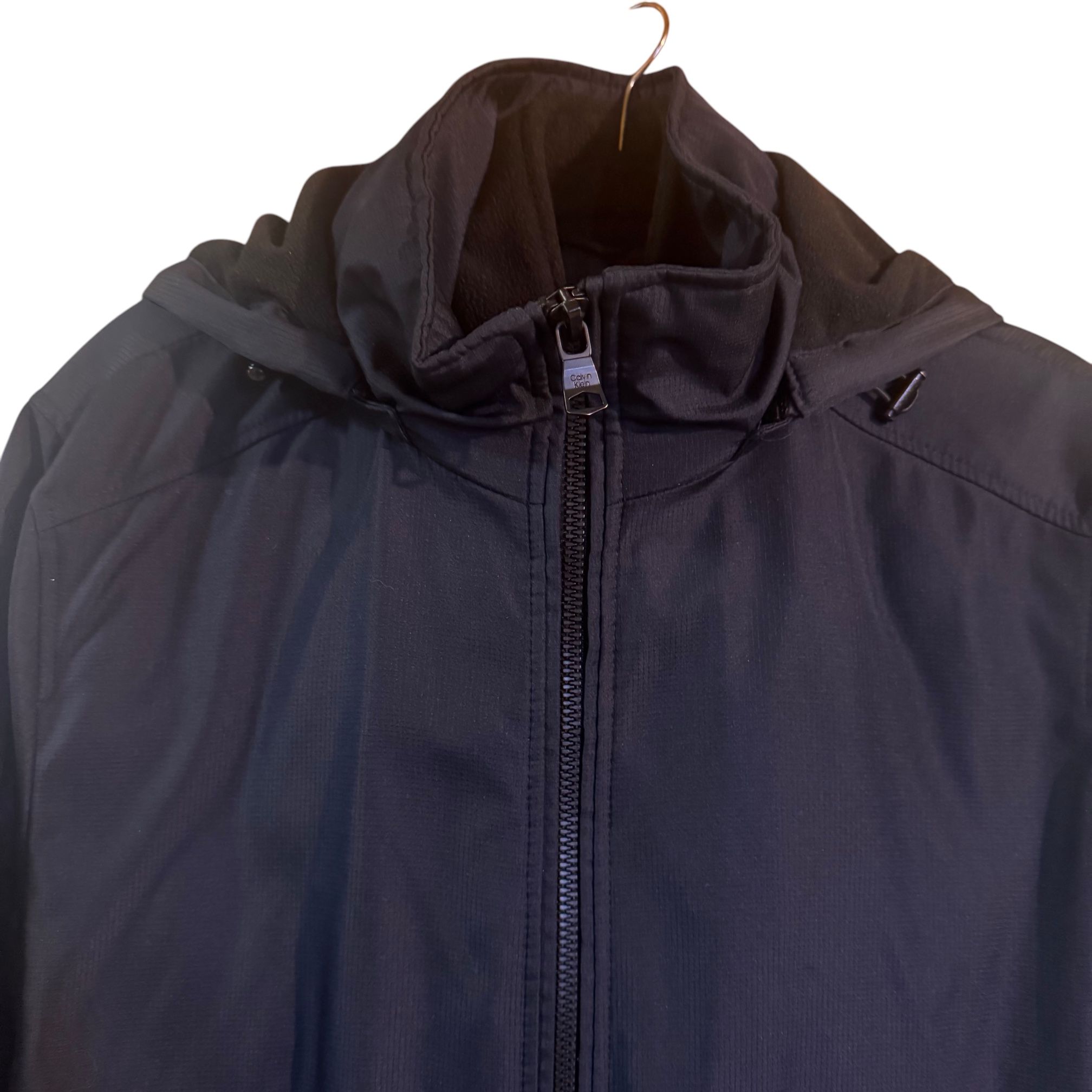 Calvin Klein Men Black Stretch Jacket W/ Fleece Lined Bib Hooded