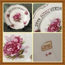 Norcrest Fine China #B-98 25th Anniversary Red Floral Peonies Silver Embellished China 10” Collector Plate