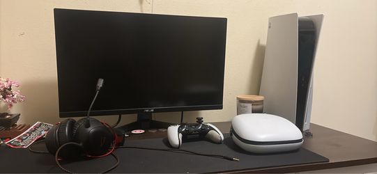 PS5 with pro controller and monitor