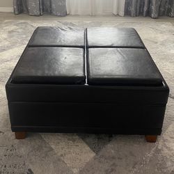 Ottoman Table Black Leather 
