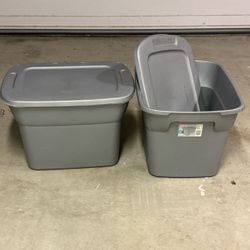 Two (2) 18 Gallon Gray Sterilite Storage Bins Totes Perfect For Garage