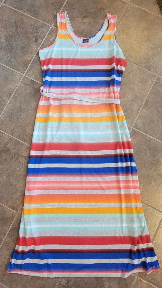 Faded Glory Multicolor Striped XL Maxi Dress with Bow