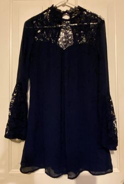 Trixxi Mini Dress Navy Blue W/ Lace Flare Long Sleeve Women’s XXS