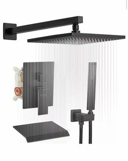 BWE 12 in. Showerhead 3-Spray Wall Mounted Dual Fixed and Handheld Shower Head 2.5 GPM with Valve in Oil Rubbed Bronze