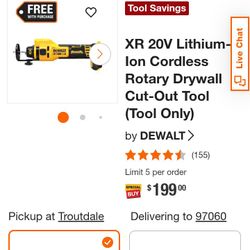 XR 20V Lithium-Ion Cordless Rotary Drywall Cut-Out Tool (Tool Only)