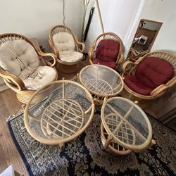 Price Drop - 4 Papasan Rockers with cushions & 3 Glass top Tables 