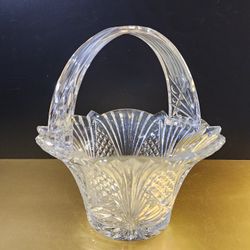 Vintage Imperial Crystal 9.5" Round Basket Dish, Clear 24% Lead Crystal, Czech