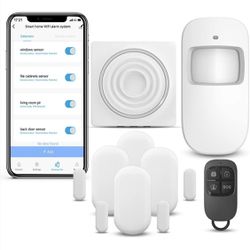 WiFi Alarm System Kits Smart Security System, Compatible with Alexa, APP Control,1 PIR Motion Sensor, 1 Remote, 4 Door Sensor and 1 Hub only Support 2