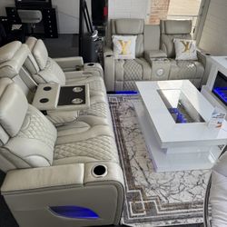 Power Reclining Sofa & Love W/ Speakers