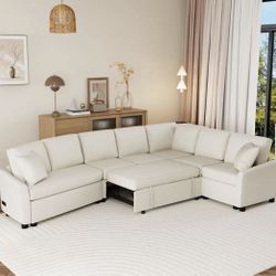 Questions and Answers for Harper & Bright Designs 124.8 in. Flared Arm Chenille Convertible L-Shaped Sectional Sofa in Beige with Removable Cushions a