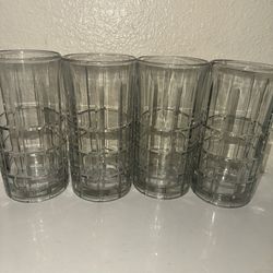 Set of 4 Anchor Hocking Manchester Tartan Plaid Heavy Clear Glass Tumblers