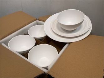 White Melamine Dinnerware Sets,12PCs Anti-scratch Dishes Set, Lightweight