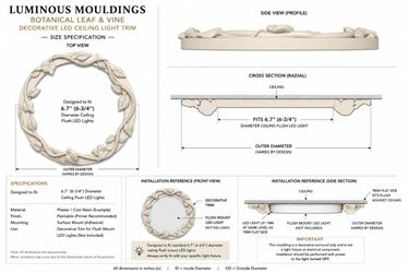 Botanical Leaf & Vine Decorative Ceiling Light Trim – Paintable