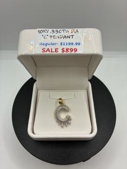 BRAND NEW 10KY .33CTW “C” Initial Drip Pendant