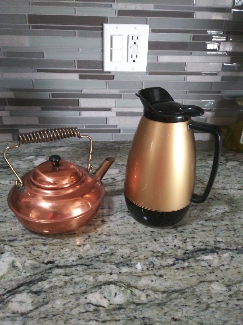 Copper tea pot 10.00. Warmer 5.00