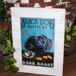 NEW! Black Dog Coffee Co. Metal & Wood Farmhouse Wall Decor Sign * Black Lab