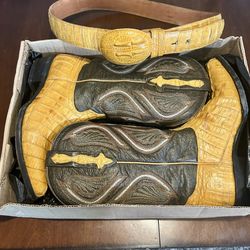 Rodeo Bravo Botas de Caiman Cola Manteo Cuero con Cinto Cuero Tamaño: (U.S. 9) (Mex 28) estilo 72604