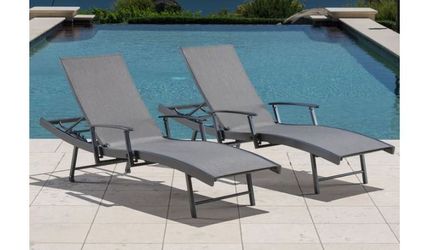 SunVilla Commercial Sling Wave Chaise Lounge with Adjustable Armrests, 2-pack