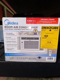 Midea 6,000 BTU 115V Window Air Conditioner with Comfort Sense Remote, up to 250 Sq. ft., White, MAWO6R1WWT-T, New