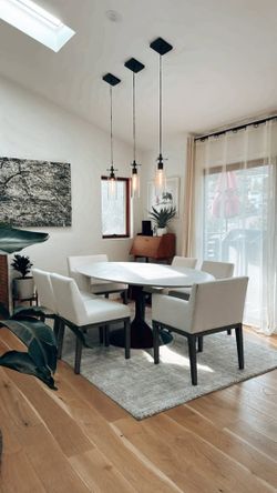 Restoration Hardware — 6 Dining Side Chairs | Linen + Wood — Very Good Condition