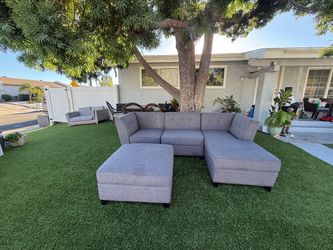 Grey Fabric Sectional Sofa with Ottoman