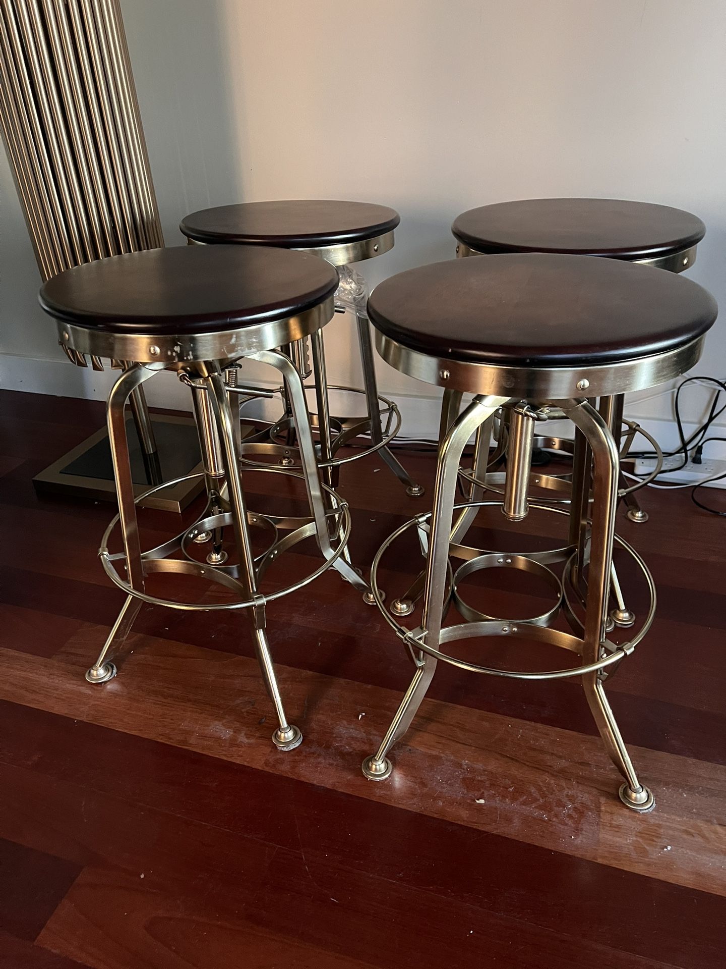 RH Restoration gHardware Toledo 1940s Inspired Bar Stools Brass and Dark wood
