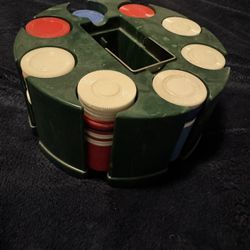 Vintage Poker Chip Set with Holder