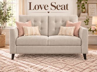 Mid Century Modern Love Seat Sofa Couch Beige - BRAND NEW