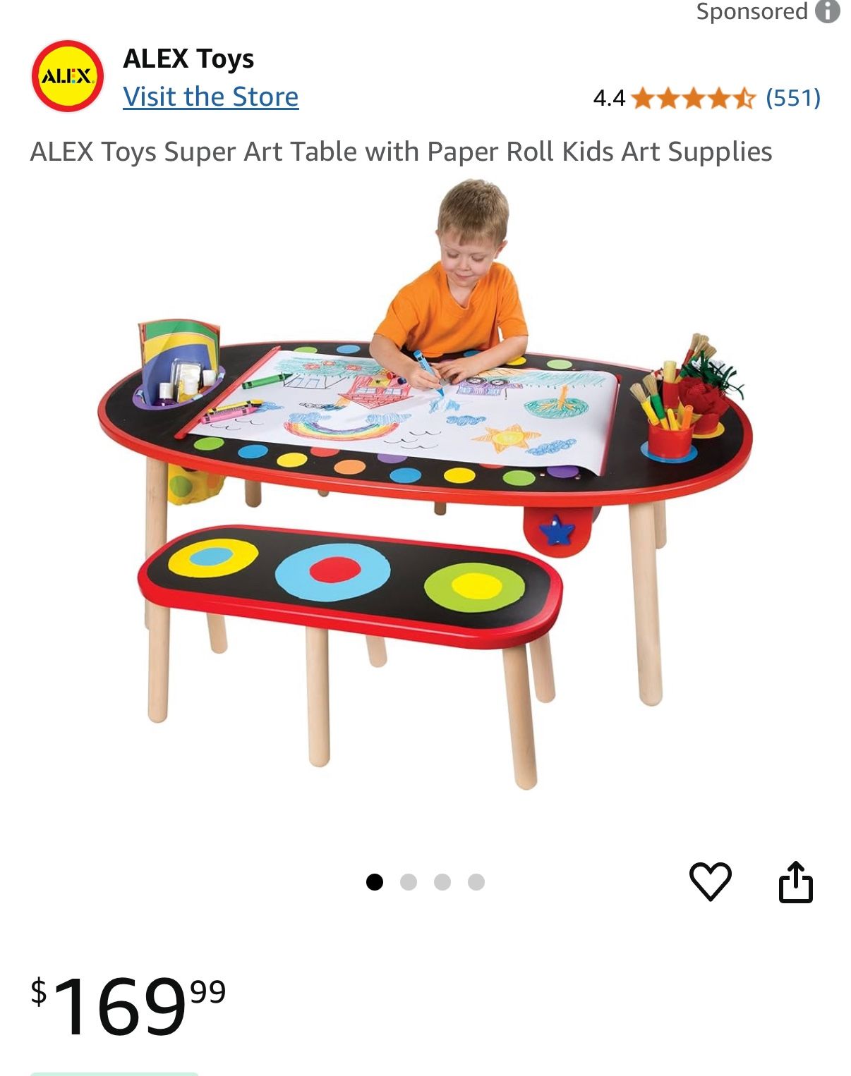 ALEX Super Art Table Craft Paint Table 2 Benches Paper Roll