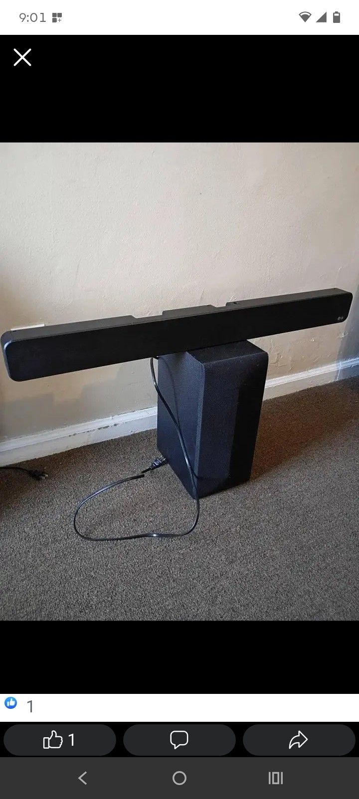 LG Wireless Sound Bar And Subwoofer 