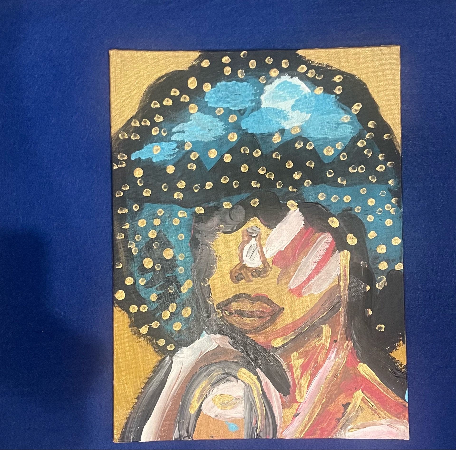 Original acrylic painting titled “Head in the Clouds”