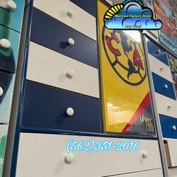 America Jumbo Six Drawer Armoire Blue/ White Assembled- Ropero Cajonera Para Ropa  