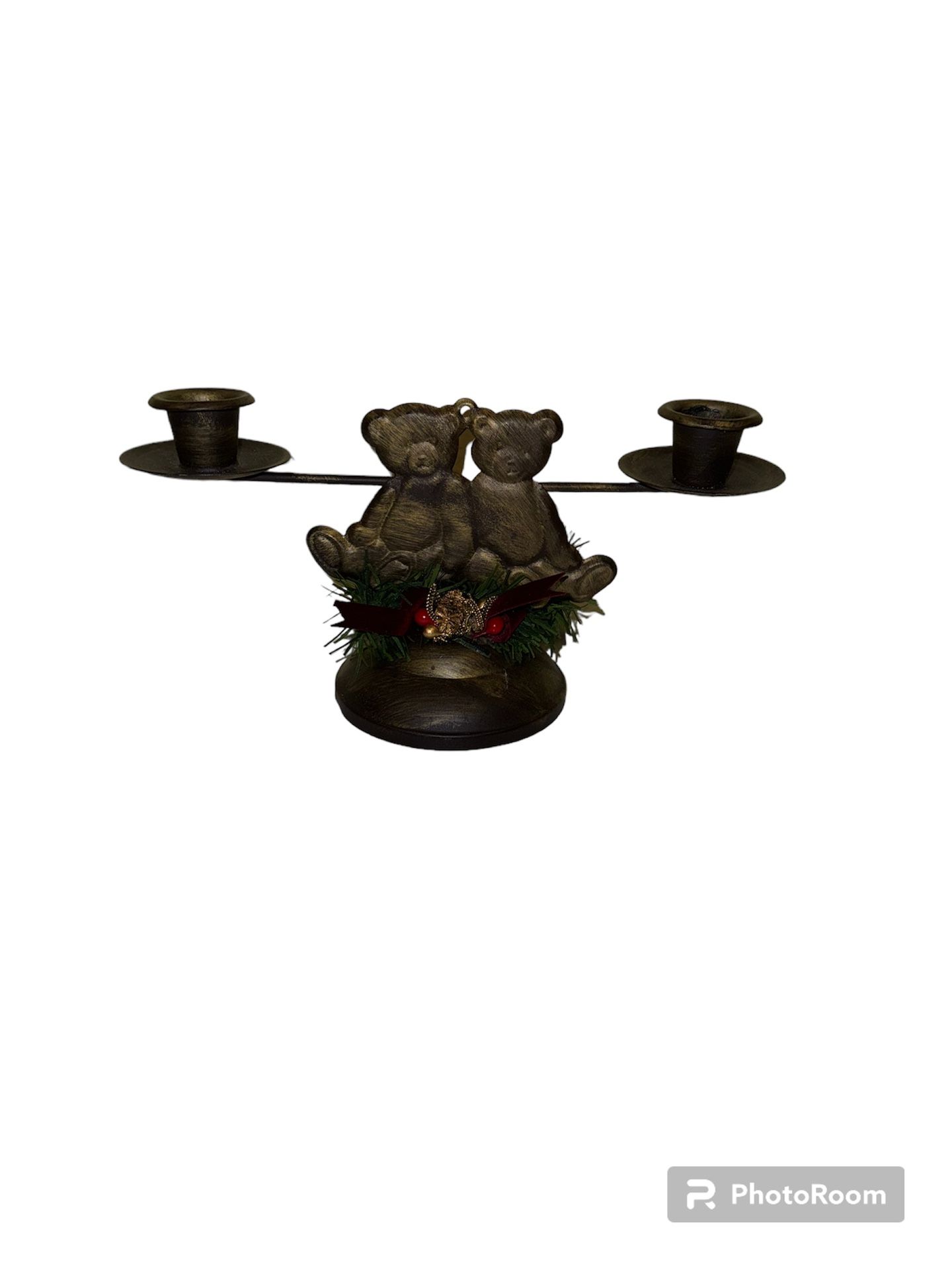 Rustic Metal Christmas Bear Double Candle Holder