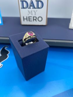 Vintage Oval Ruby Zirconia Ring – 14K Yellow Gold for Men