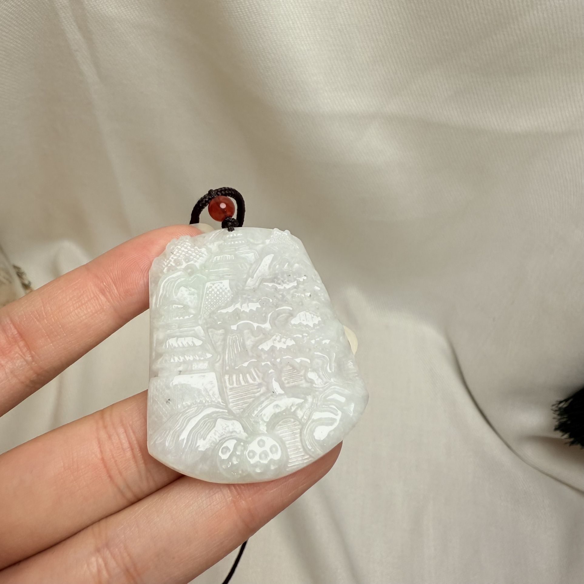 Untreated Jade Pendant Cord Necklace Mountain View