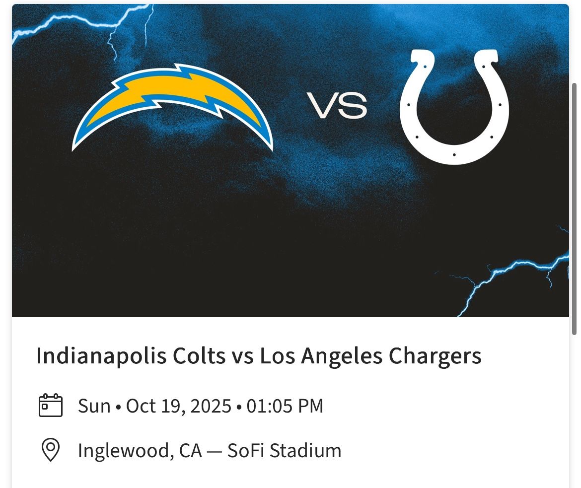 Colts vs Chargers Oct 19th 1:05pm Sec 340 Row 5