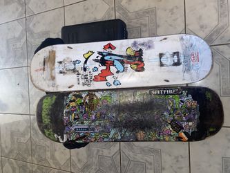 2 Skateboard Decks And A Set Of Longboard Wheels