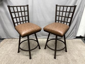 Brown Upholstered Metal Swivel Barstools (Set of 2)