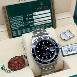 2008 Rolex Submariner Date 40mm 16610 Engraved Bezel Black Dial Oyster Bracelet Black bezel no holes box tag papers links sticker FULL SET UNPOLISHED