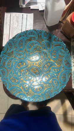 Decorative Ceramic Bowl Turquoise Paisley Design