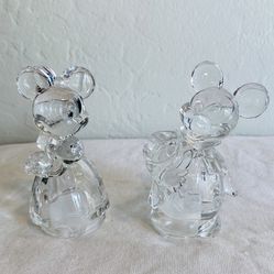 Lenox Disney Mickey Minnie Mouse Crystal Glass Salt Pepper Shaker Figurines