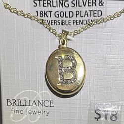 Brilliance Fine Jewelry Sterling Silver & 18k Gold Plated "B" Reverse Crystal Pendant