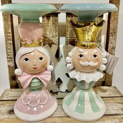 CUPCAKES & CASHMERE Pastel King & Queen Candle Holders Holiday Christmas Decor