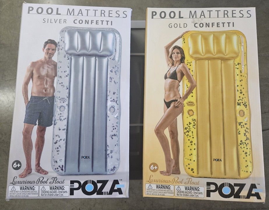 POZA Inflatable Giant Pool Mattress - Gold, and Silver Sparkle