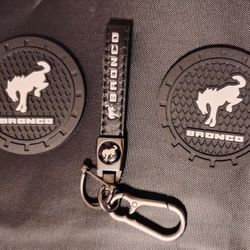Bronco Keychain and Cup Holder Coasters NEW 