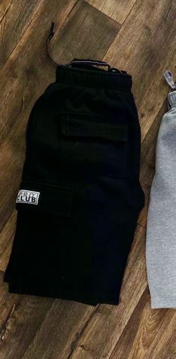 PRO CLUB HEAVY WEIGHT FLEECE CARGO SHORTS BLACK POCKETS MENS SMALL
