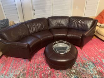 Chateau d’Ax Italian Leather Crescent Sofa With Ottoman Brown Couch Chaise