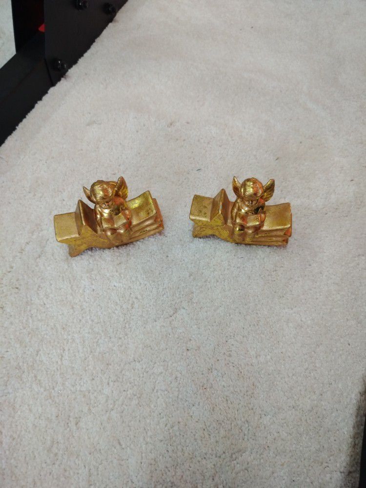 Two Gold Cherub Candle Holders