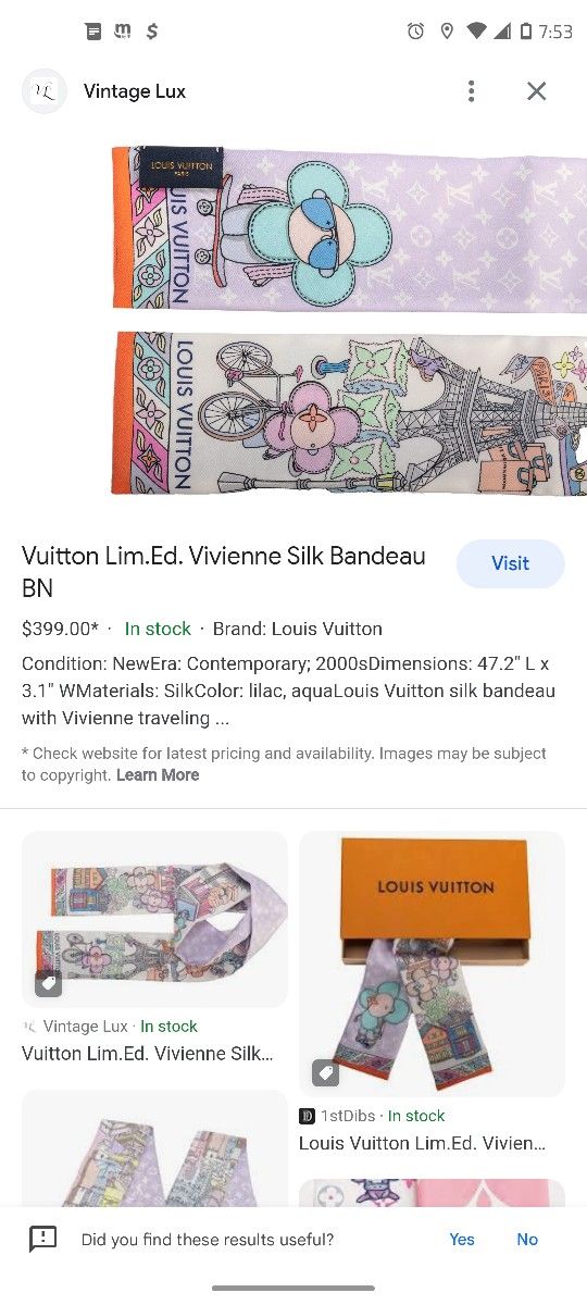 Louis Vuitton Limited Edition Vivienne Silk Bandeau Scarf